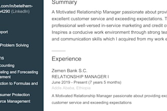 work as a relationship manager and customer service
