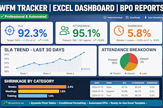 create wfm tracker, excel dashboard and bpo daily reports