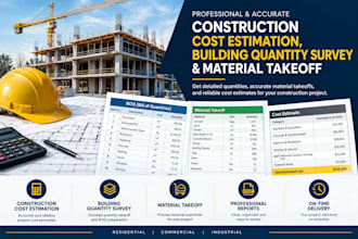 provide construction cost estimation,building quantity survey, material takeoff