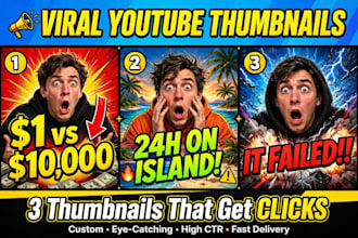 design 3 viral mrbeast style youtube thumbnails