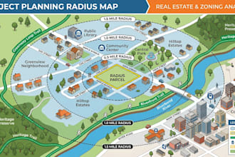 create radius parcel maps for real estate, zoning, and permit planning projects