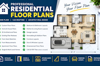 draw custom residential floor plans, house plans and cad floor plans