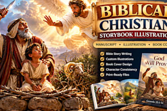 draw biblical christian storybooks, write manuscript and illustrate cover page