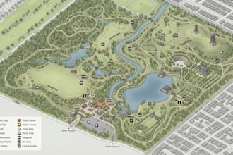design vector, isometric park, hiking trail and visitor maps