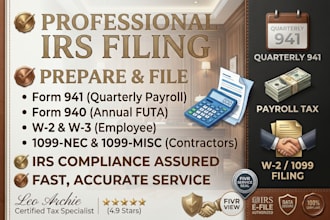 file irs form 941, 940, w2, and 1099 payroll tax