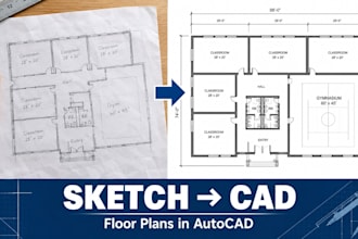 convert sketch, PDF, into cad floor plan architectural permit drawing adu permit