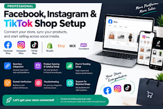 setup facebook shop instagram shop tiktok shop integrate and setup shopify store