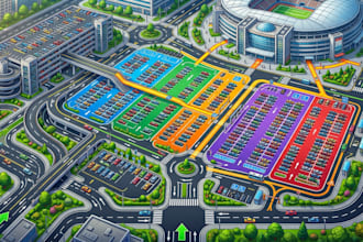 parking lot map, car park layout and vehicle access guide