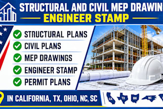 do structural and civil mep drawing engineer stamp in california, tx,ohio,nc,sc