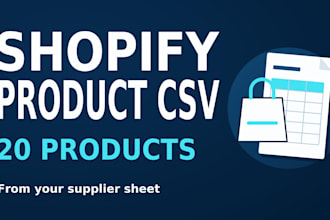convert 20 simple product rows into a shopify CSV