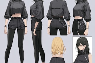 create character sheets and posters in an anime art style