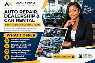 develop auto repair, dealership car rental sba 7a loan business plan for loans