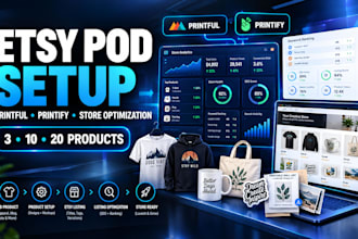 printful, printify integrations with etsy store along with products setup