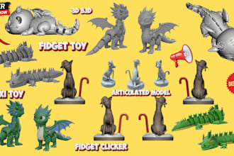 create 3d articulated flexi animal fidget clicker toys and keychains