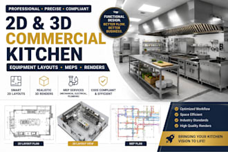design 2d and 3d commercial kitchen equipment layouts meps and renders