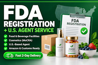 do fda registration for food, cosmetic facility and act as US agent