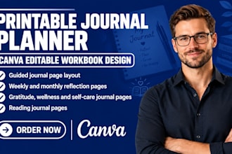 design printable editable journal planner journal canva workbook calendar design