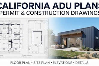 provide california 2d floor plan adu permit and construction drawings