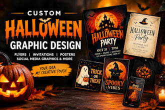 design custom halloween party invitations, flyers, posters and digital products