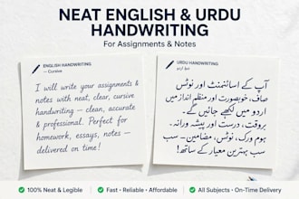 write neat handwritten notes, letters, and assignments in urdu and englis