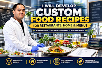 develop custom food recipes for restaurants, home or menus, and food brands