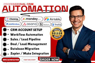 setup monday crm asana notion airtable trello clickup jobnimbus wrike automation
