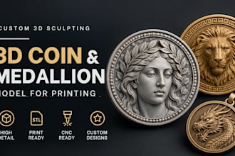 sculpt custom 3d coin, bas relief, engraving medallion, pendant for 3d printing