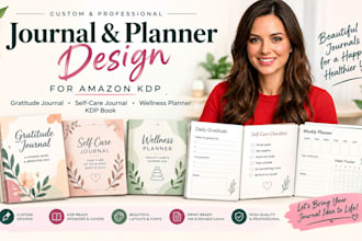design gratitude journal, self care journal, wellness planner and KDP book