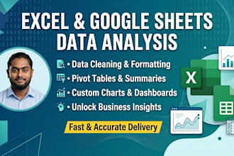 do excel data analysis, data cleaning, and google sheets