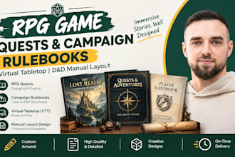 design rpg game quests, campaign rulebooks, virtual tabletop dnd manual layout