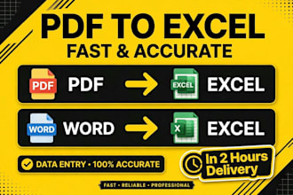 do data entry, excel work, pdf to excel and fast typing