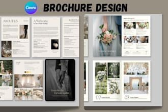 design wedding videographer, filmmaker brochure in canva