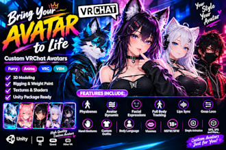 custom vrchat avatar, furry avatar, anime avatar, vrc avatar, vr chat, vrm