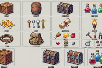 create custom pixel art 2d game assets, sprites, props, items, retro game assets