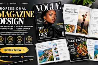 professional digital magazine print magazine cover layout and editorial pages