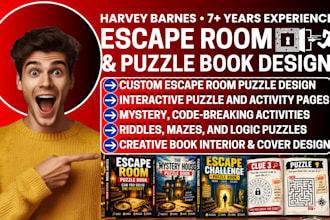 design escape room puzzle books, activity pages, and interactive website puzzles