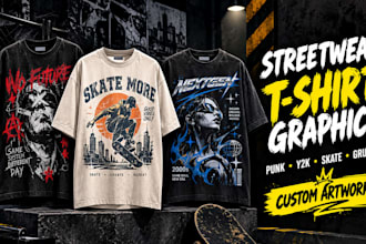 create a tshirt design in streetwear style punk outfit skate or music yk2