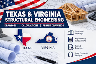 create texas and virginia structural permit drawings and engineering plans