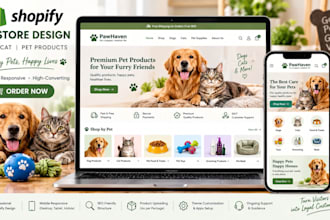 design a shopify pet store for dog, cat and pet products dropshipping store