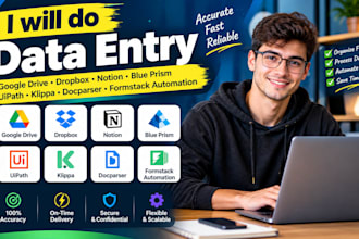 do data entry google drive dropbox notion blue prism uipath klippa docparser