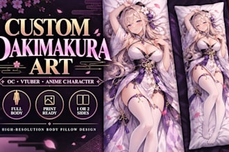 draw custom anime dakimakura body pillow illustration for oc or vtuber