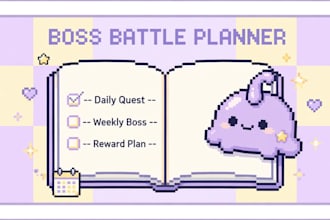 design a pixel boss battle quest log planner for gamers adhd