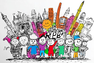 create cartoon doodle art illustration for your project