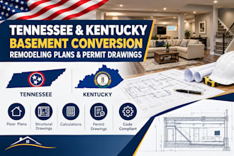 design basement conversion plans and permit drawings for tn and ky