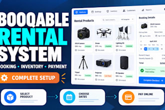 booqable rental service booking inventory and payment setup, booqable