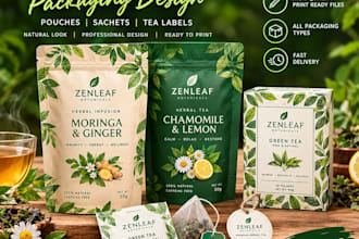 design herbal tea pouches, sachets and tea labels for retail tea product brands