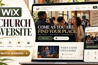 design wix church website, sermons, livestream, events, prayer and donation