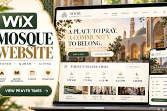 design wix mosque website, prayer times, quran, events, donations and charity