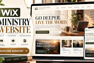 design wix ministry website, online ministry, courses, resources and donations