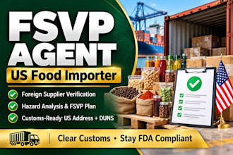 be your fsvp agent and importer for fda food imports to the US
